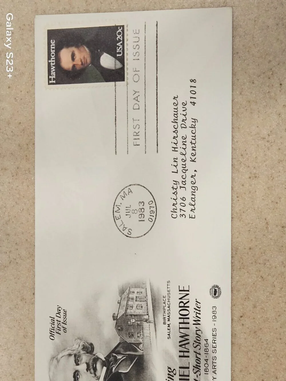 RARE COLLECTIBLE USPS 1ST DAY ISSUE COVER NATHANIEL HAWTHORNE STAMP ENVELOPE FDC